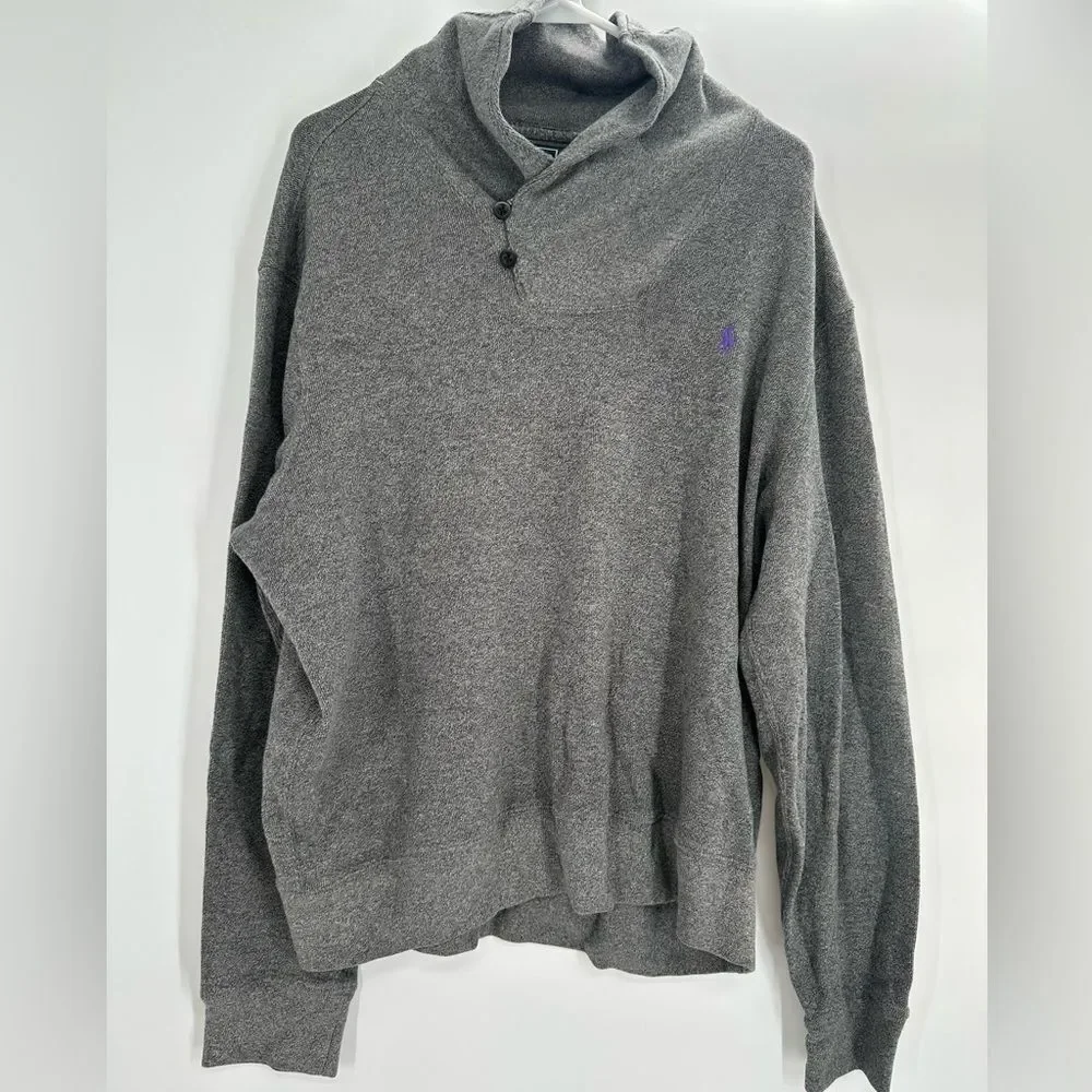 Vintage Polo Ralph Lauren Sweater Men XL Gray Shawl Collar Cotton Double Knit